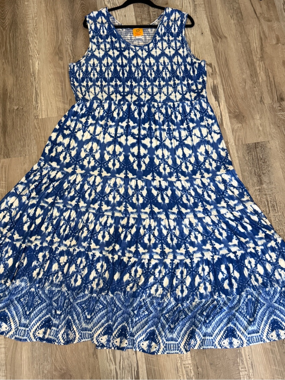 Ruby Rd Woman Blue White Tie Dye Tiered Maxi Dress Sleeveless Plus Size 2X